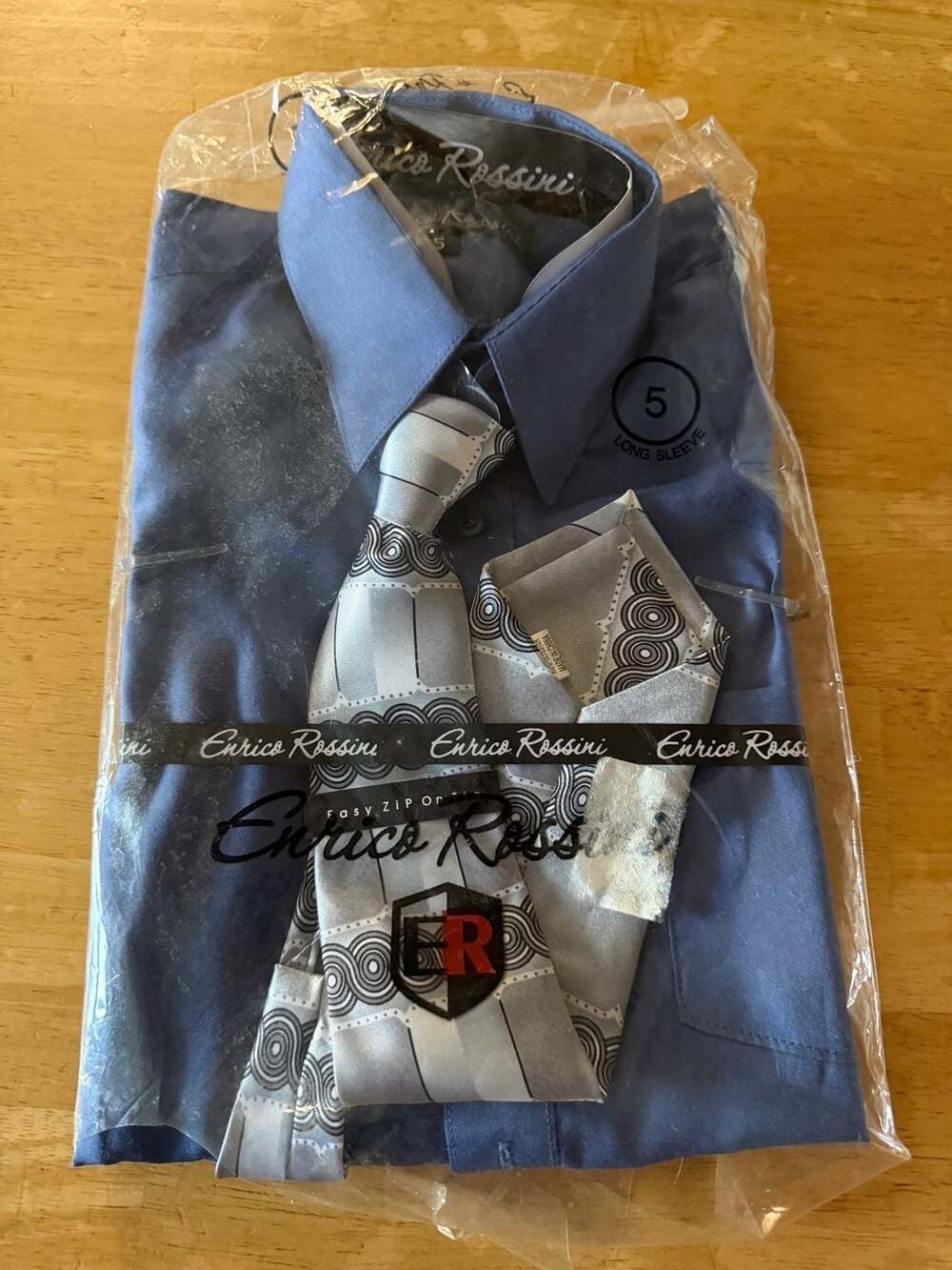 Enrico Rossini Boys Blue Dress Shirt With Matching Tie And Pocket Square Size 5